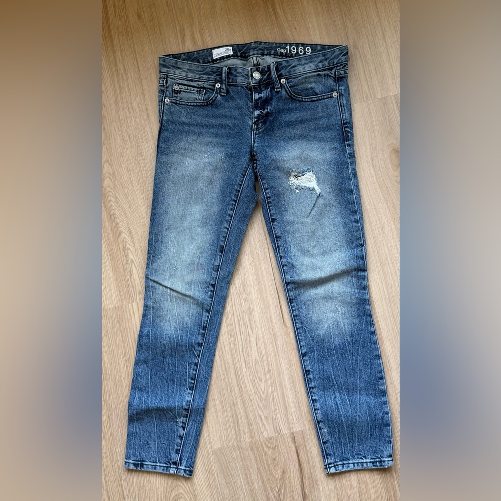 Distressed Blue Denim Jeans - Faded Wash